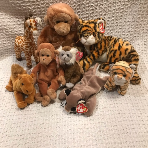 Vintage lot of 8 Beanie Buddy plush Jungle Safari animals tiger monkeys - Picture 2 of 9